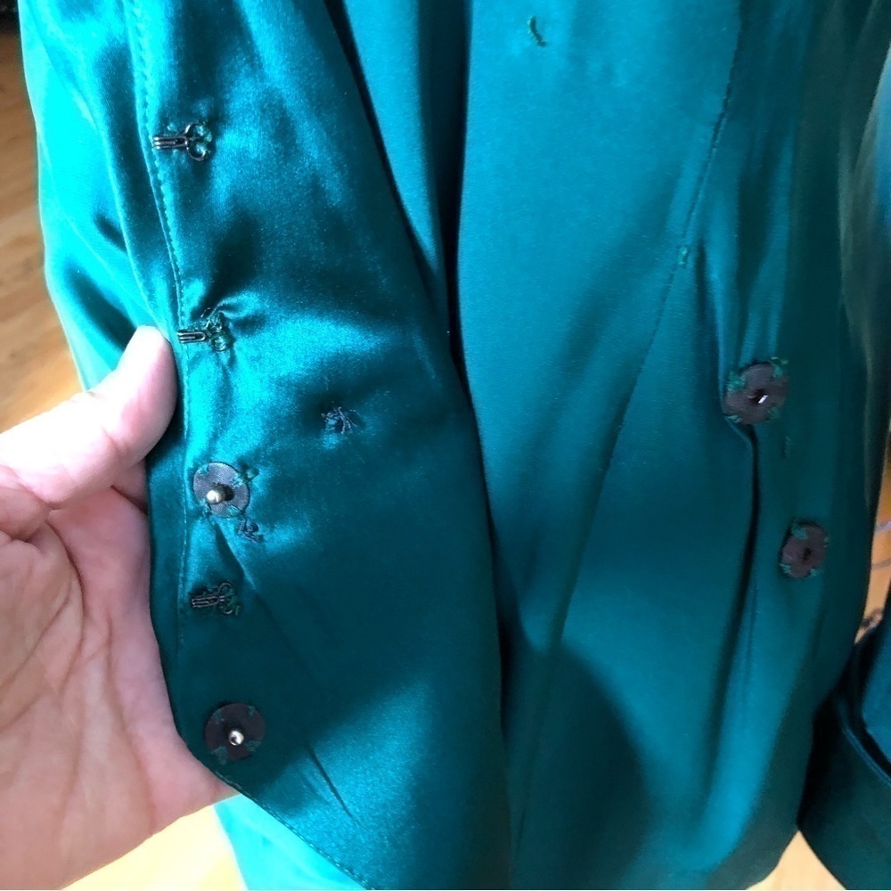 Vintage PSI Night Silk Wrap Power Dress Green 10 - Picture 10 of 15